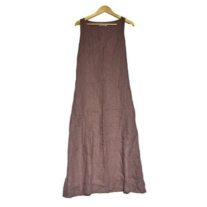 American Giant Linen Tie Dress Large Twilight Mauve Midi Shift Sleeveless A Line